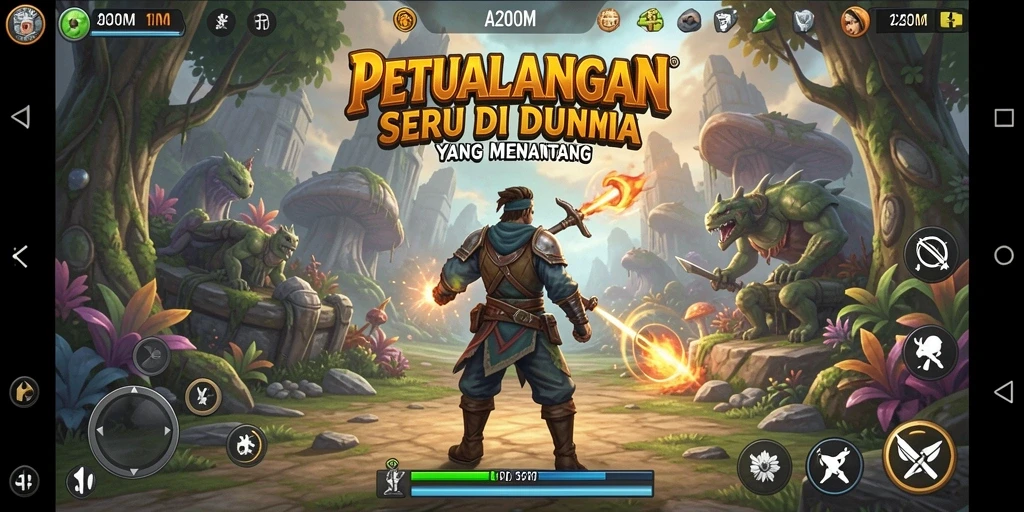 Screenshot utama A200M menampilkan aksi seru gameplay petualangan.