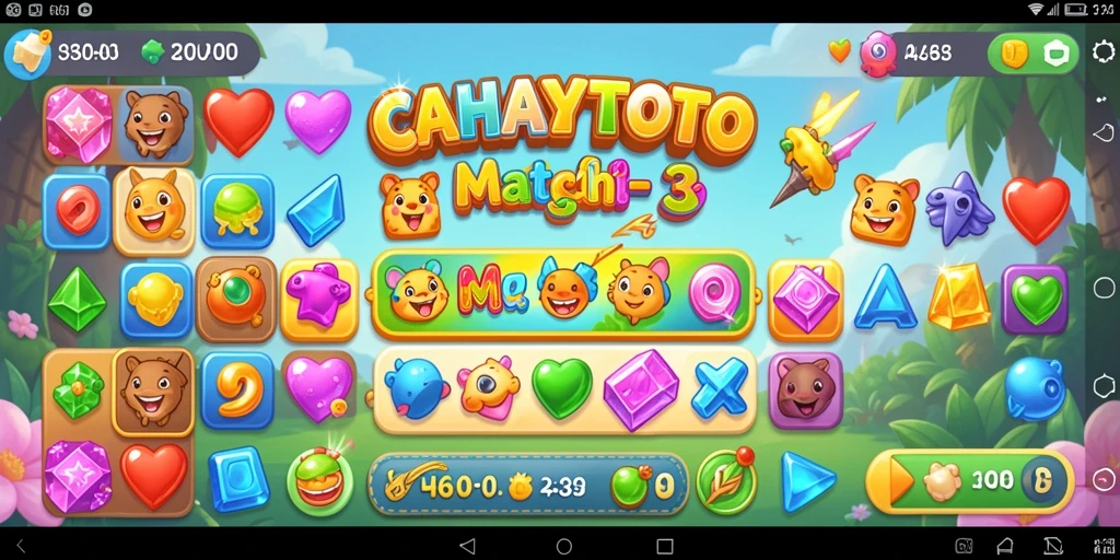 Screenshot CAHAYATOTO dengan aksi mencocokkan objek Match-3 yang seru.