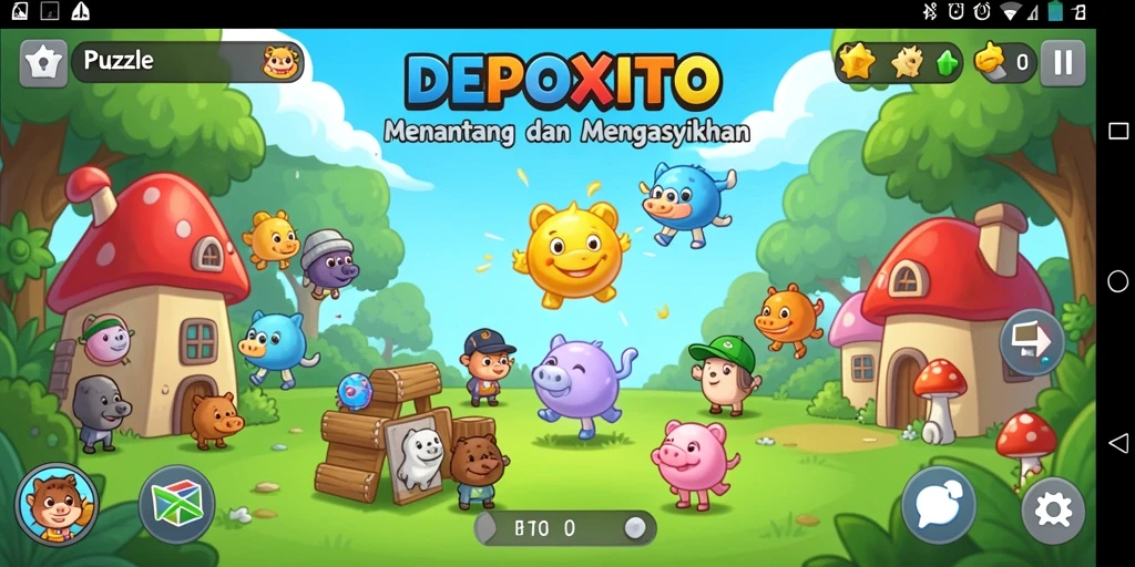 Tampilan gameplay DEPOXITO dengan berbagai teka-teki menantang.