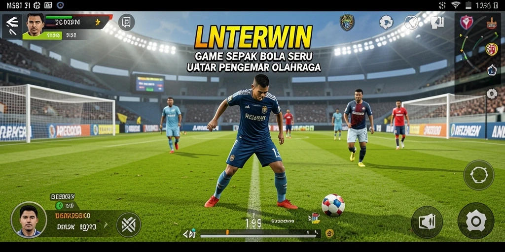 Tampilan gameplay LNTERWIN saat pertandingan sepak bola berlangsung.