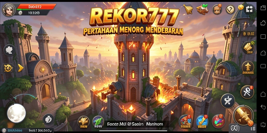 Screenshot gameplay REKOR777 menampilkan pertahanan menara yang strategis dan seru.